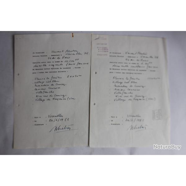 Factures et certificats Tableaux Vincent BRETON artiste peintre