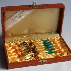 Six petites cuill&egrave;res &agrave; moka vermeil &eacute;mail design Norv&eacute;gien