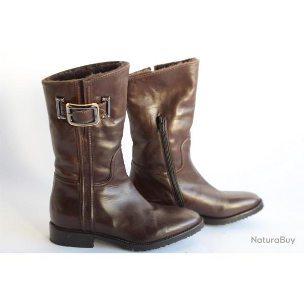 BERTO GIANTIN Bottes fourr�es cuir marron T35