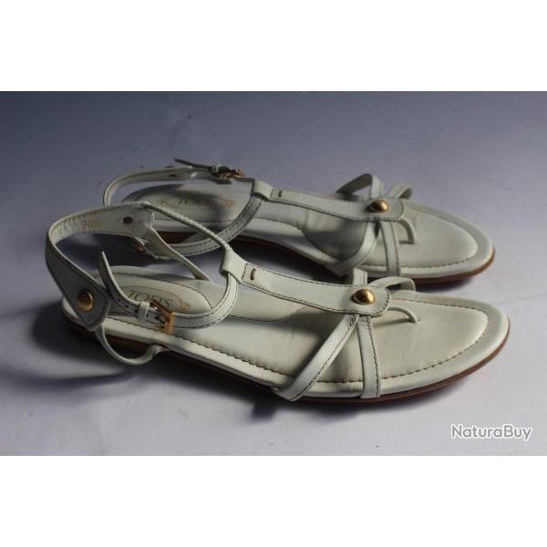 TOD'S Sandales cuir blanches chaussure femme T35.5