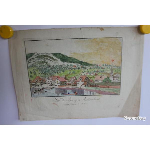 Eau-forte couleur HOFMEISTER Vue de Bourg de Richtenschweil