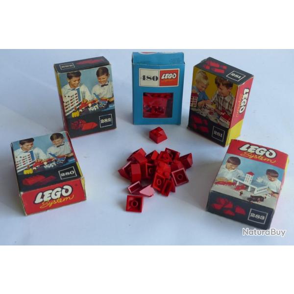 Lot 5 LEGO system 280 / 281 / 282 / 283 / 480 Briques toit rouge Jouet