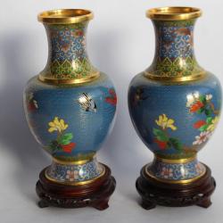Paire Vases émaux cloisonnés Chine
