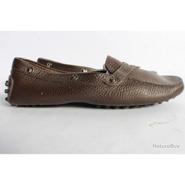 TOD'S mocassins femme cuir grain� marron surpiq�res T34.5