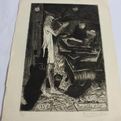 Eau forte originale Pino Della Selva Le misanthrope 1958