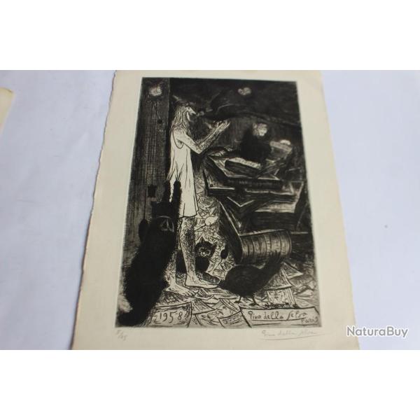 Eau forte originale Pino Della Selva Le misanthrope 1958