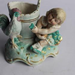 Pyrogène porcelaine ancien L'enfant et le coq