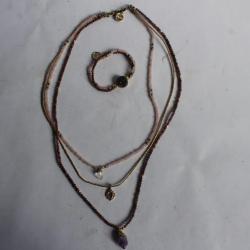 Parure collier + bracelet EXOAL Peace pierres véritables bijoux