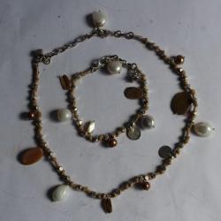 Parure collier + bracelet pierres véritables perles d'eau douce bijoux