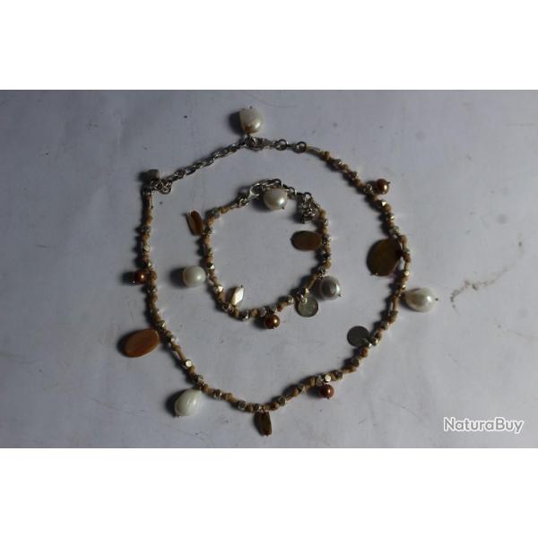 Parure collier + bracelet pierres v�ritables perles d'eau douce bijoux