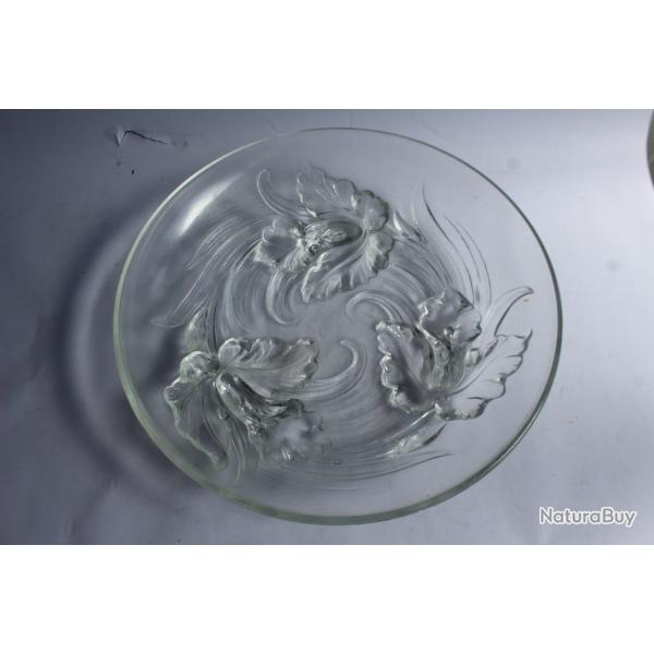 Verlys France grande coupe aux Iris Art nouveau