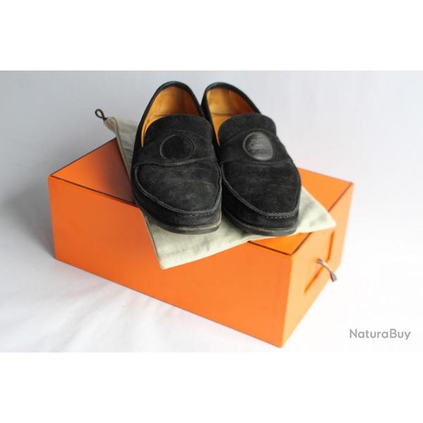 HERMES Chaussure homme mocassin daim noir T 44