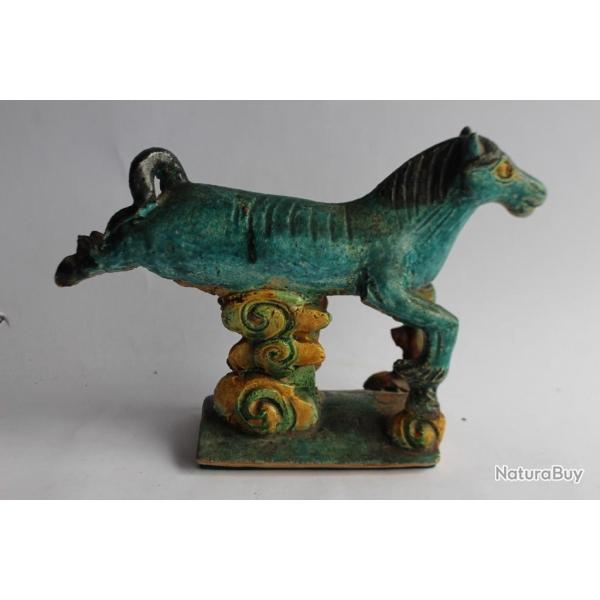 CHINE Ancienne tuile fa�ti�re Cheval c�ramique �maill�e