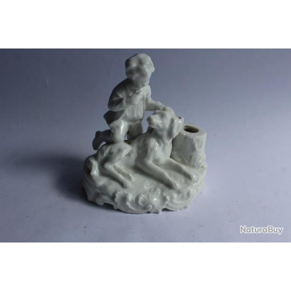 Encrier porcelaine chien enfant XIXe si�cle