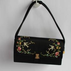 Sac soie noir brodé BOREL Paris 1920/30