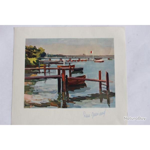 Autographe Ren� GUINAND Vue du Lac de la Belotte Suisse