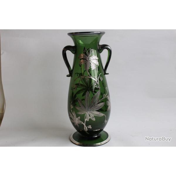 Vase en verre de St-Prex et overlay argent Suisse