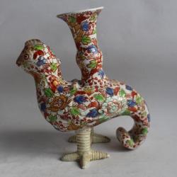 Bougeoir porcelaine &eacute;maill&eacute;e Chine oiseau c&eacute;leste