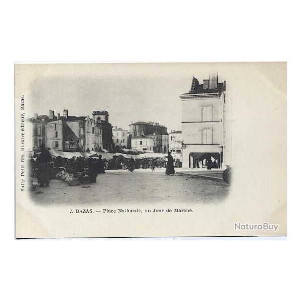 Carte postale France Bazas Gironde Place nationale un jour de march�