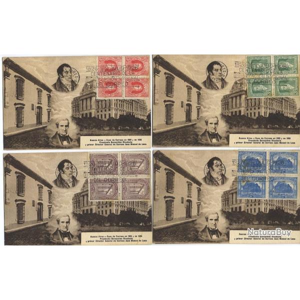 Cartes-maximum Argentine - N�310 � 313 - Centenaire de la poste