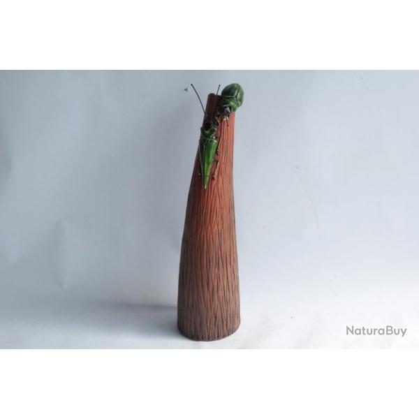 Vase c�ramique Tronc Insectes Col�opt�res sign�