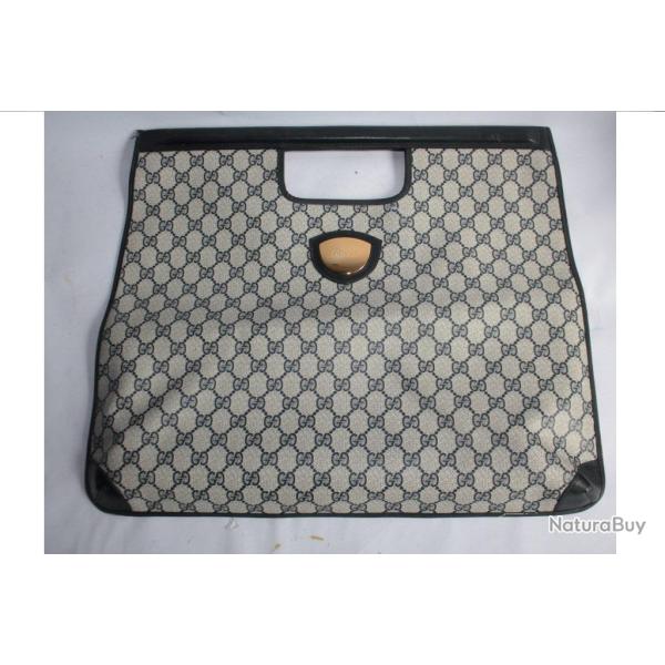 GUCCI Sac � main cuir et toile monogramme bleu marine Tote bag