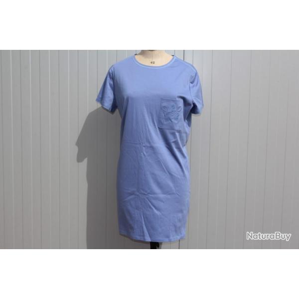HERMES Robe droite � poche brod�e bleue T44