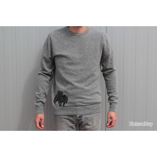 HERMES Pull gris laine et cachemire Homme M