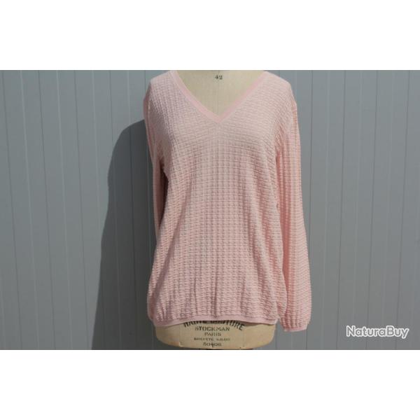 HERMES Pull rose cachemire et soie T40