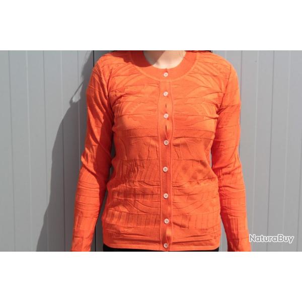 HERMES Cardigan orange soie et coton T38