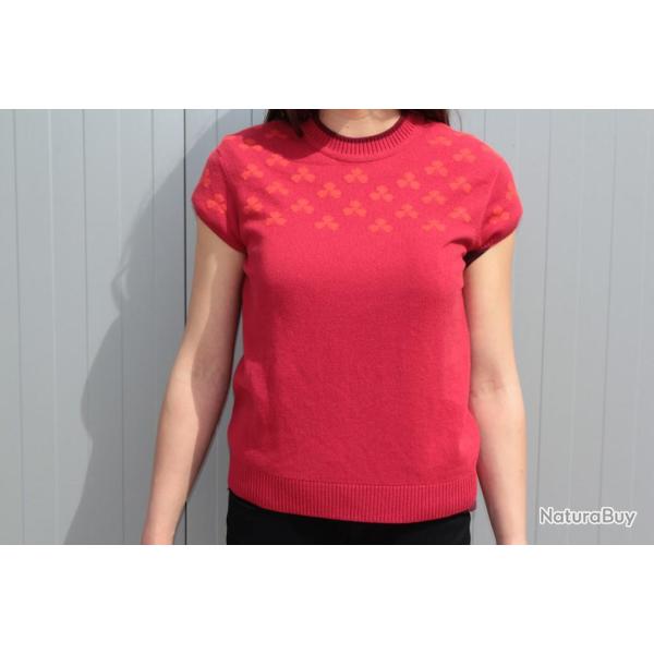 HERMES Pull Cachemire manches courtes Tr�fles T38