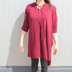 HERMES Pull long Tunique cachemire soie rouge T34