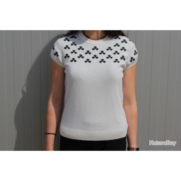 HERMES Pull Cachemire manches courtes Tr�fles T38