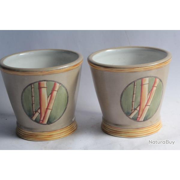 Paire Cache pot c�ramique Sylvie Langet Bambous