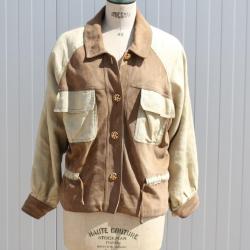 NINA RICCI Veste vintage daim et toile Femme