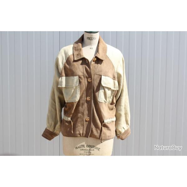 NINA RICCI Veste vintage daim et toile Femme