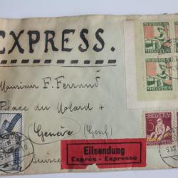Enveloppe Express Timbres Suisse pro juventute 1927