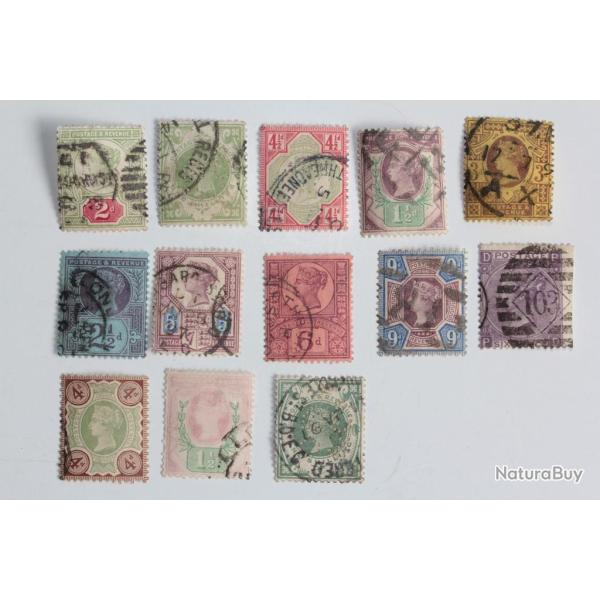 Timbres Grande Bretagne cinquantenaire du r�gne Victoria 1887-90 obl