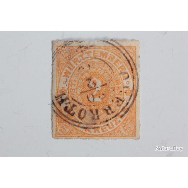 Timbre Allemagne Wurtemberg 2K orange obl 1869
