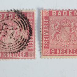 Timbres Allemagne Bade 9k fond lign&eacute; D13 1/2 obl 1861