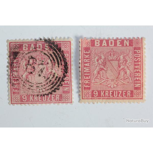 Timbres Allemagne Bade 9k fond lign� D13 1/2 obl 1861