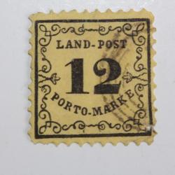 Timbres Taxe Allemagne Bade noir sur jaune 12k 1862 oblit&eacute;r&eacute;