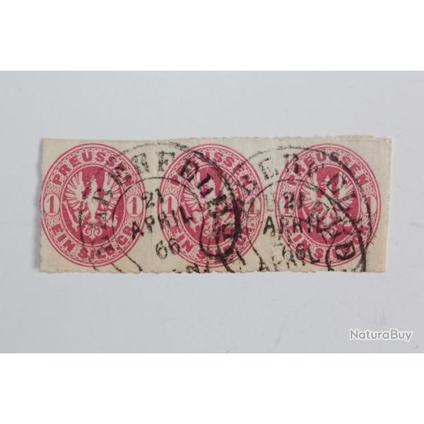 Timbres Allemagne Prusse Imp en relief bande 1 s rose 1861-65