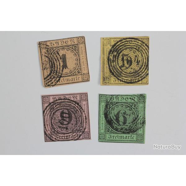 Timbres Allemagne Bade Grand duch� s�rie noir sur couleur 1851