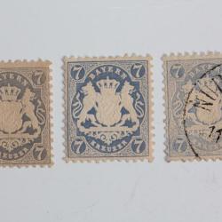Timbres Allemagne Bavi&egrave;re Imp en relief 7k bleu 1875