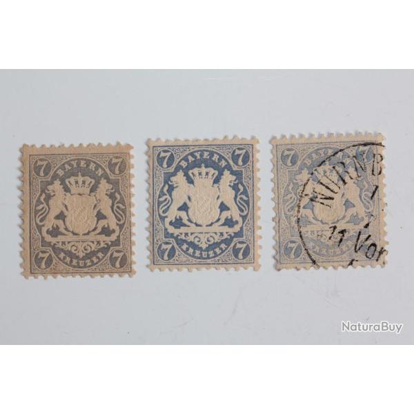 Timbres Allemagne Bavi�re Imp en relief 7k bleu 1875