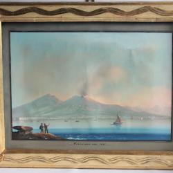 Gouache napolitaine Eruzione del 1845 &Eacute;ruption V&eacute;suve Italie XIXe si&egrave;cle