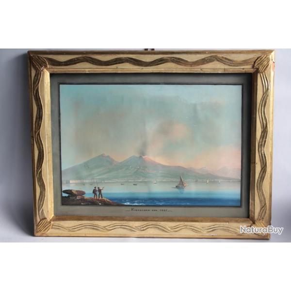 Gouache napolitaine Eruzione del 1845 �ruption V�suve Italie XIXe si�cle