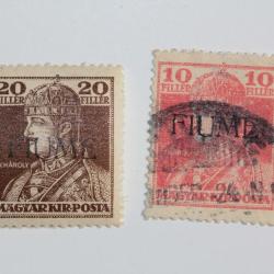 Timbres Hongrie surcharge Fiume Italie 1916-1917