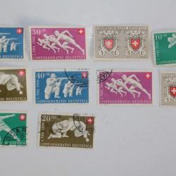 Série Timbres Suisse Pro Patria 100 ans poste + sportifs 1950 obl+ neuf